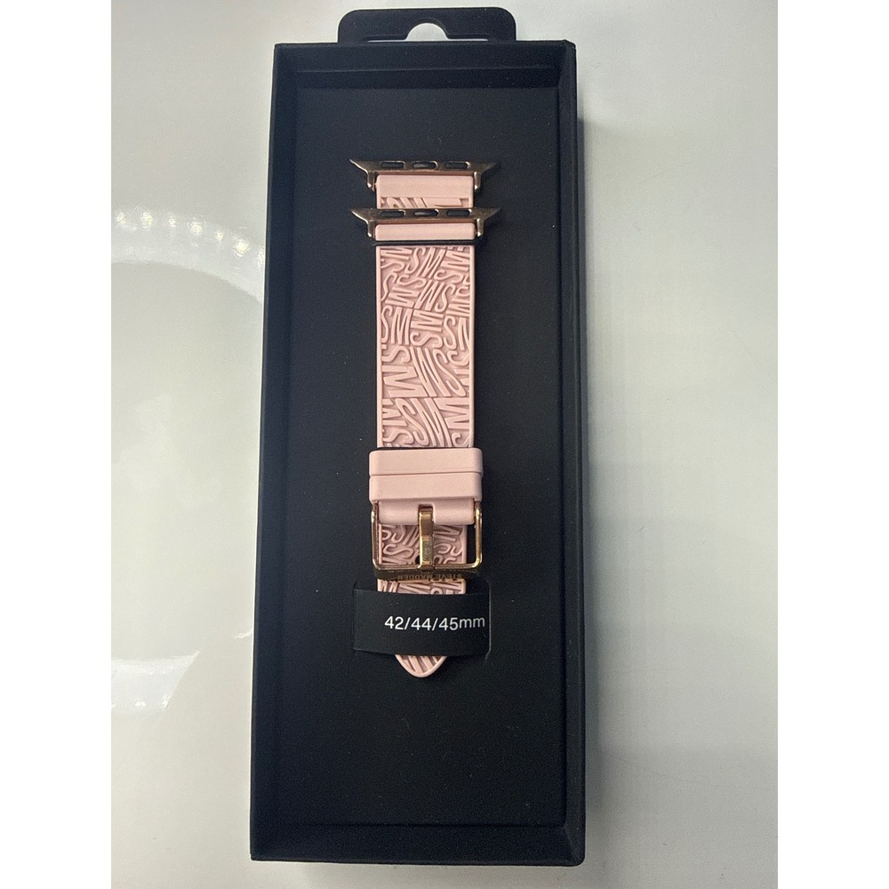Steve Madden Apple Watch Band 42/44/45mm Pink Silicone Logo Rose Gold Buckle